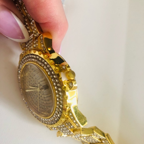 Unisex Pave Bling Simulated Hip Hop Iced Out Gold Tone Crystal Rapper Watch - Picture 8 of 10